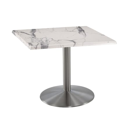 Holland Bar Stool Co 30" Tall OD214 Stainless Steel Table Base 22" Diameter 30"x30" Square White Marble Top OD214-2230SSOD30SQWM